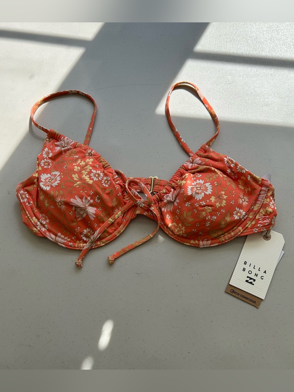 Billabong Floral Underwire Bikini Top XL Orange Tropical In Dream Space Ella